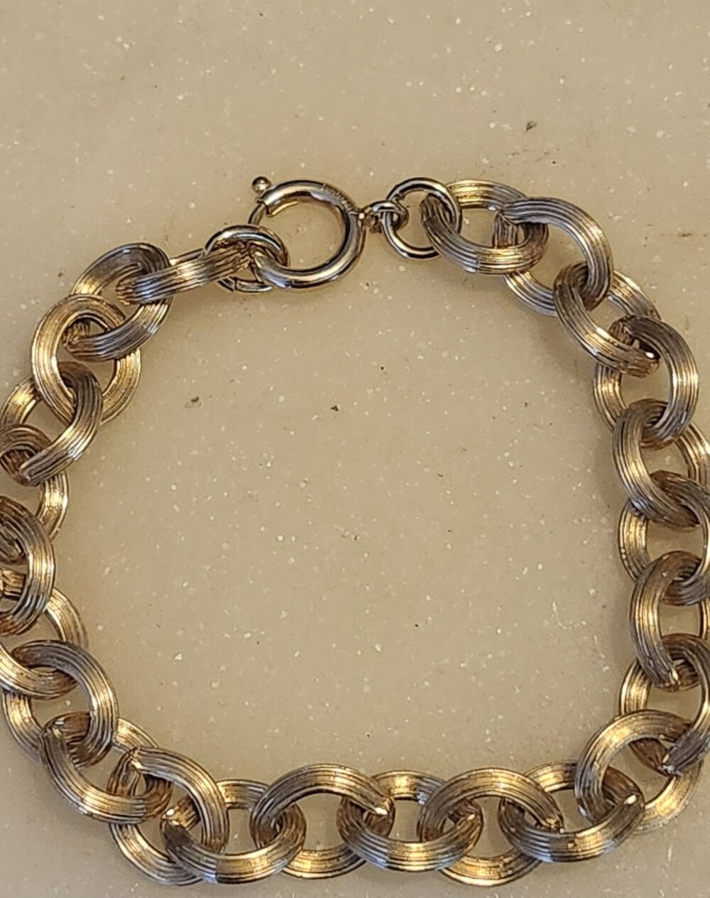 Vtg Germany Chunky Gold-Tone Textured Double Link Bracelet - 8 Inches